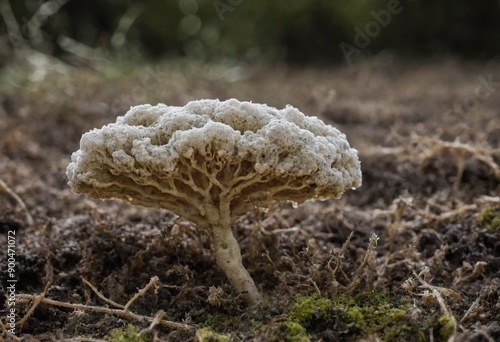 Microscope of mucous mold exploding in natural habitat,  Generative AI photo