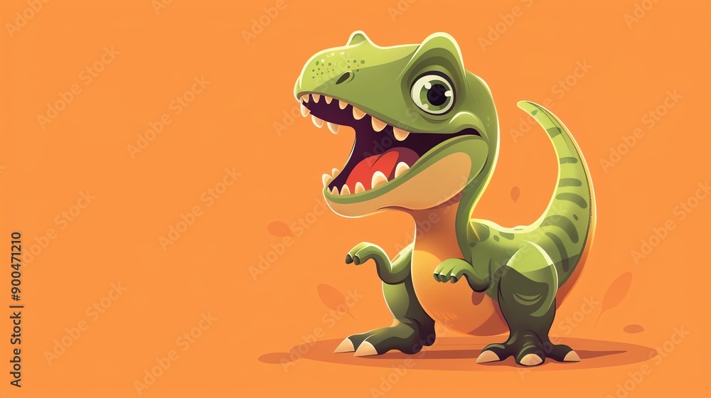 Fototapeta premium A cute and colorful illustration of a baby dinosaur. The dinosaur is green and has big eyes.