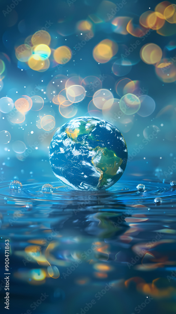 Creative design of water drop globe on blue background Creative design of water drop globe on blue background