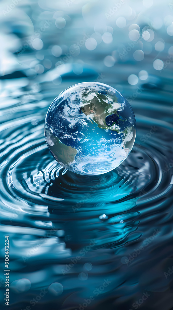 Creative design of water drop globe on blue background Creative design of water drop globe on blue background