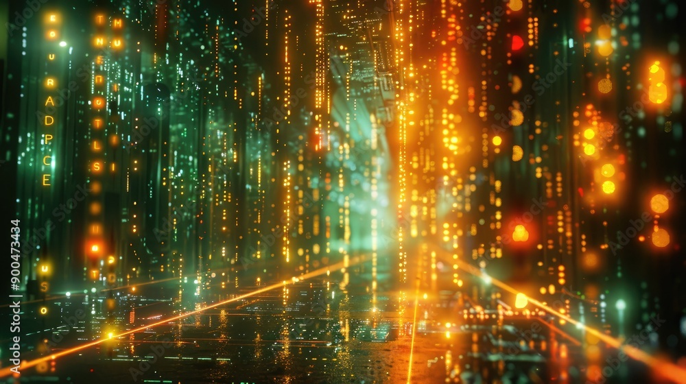 Obraz premium Glowing data streams in a digital matrix