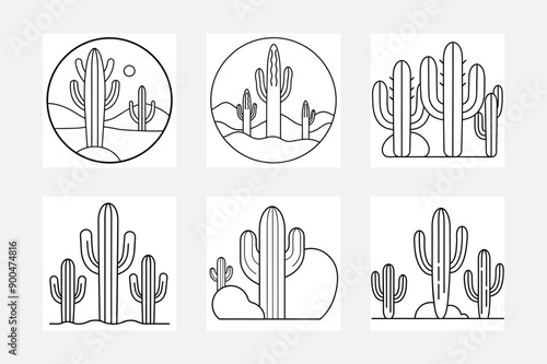 Desert cactus line art illustration ideas
 photo