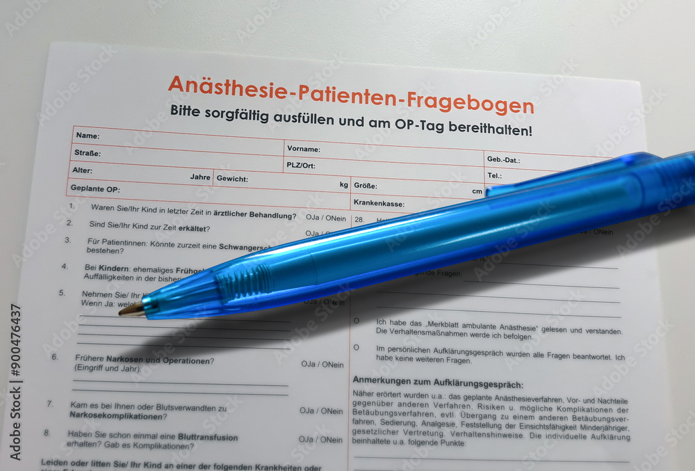 Obraz premium Anästhesie-Patienten-Fragebogen