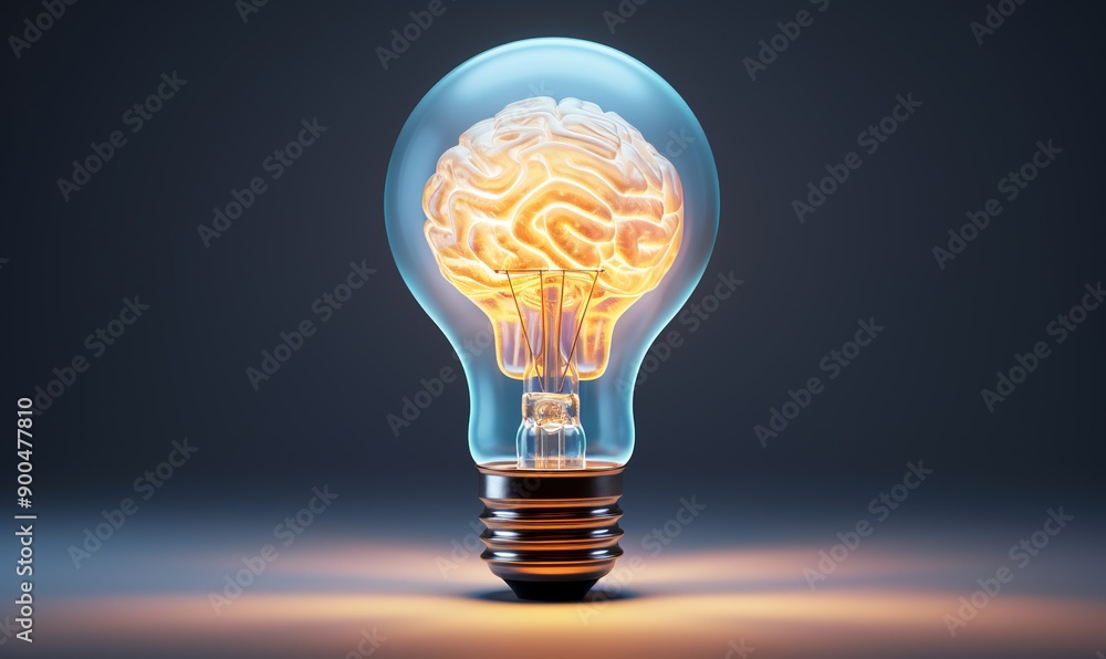 A bright brain in a light bulb on a dark background. Generated Ai A bright brain in a light bulb on a dark background. Generated Ai