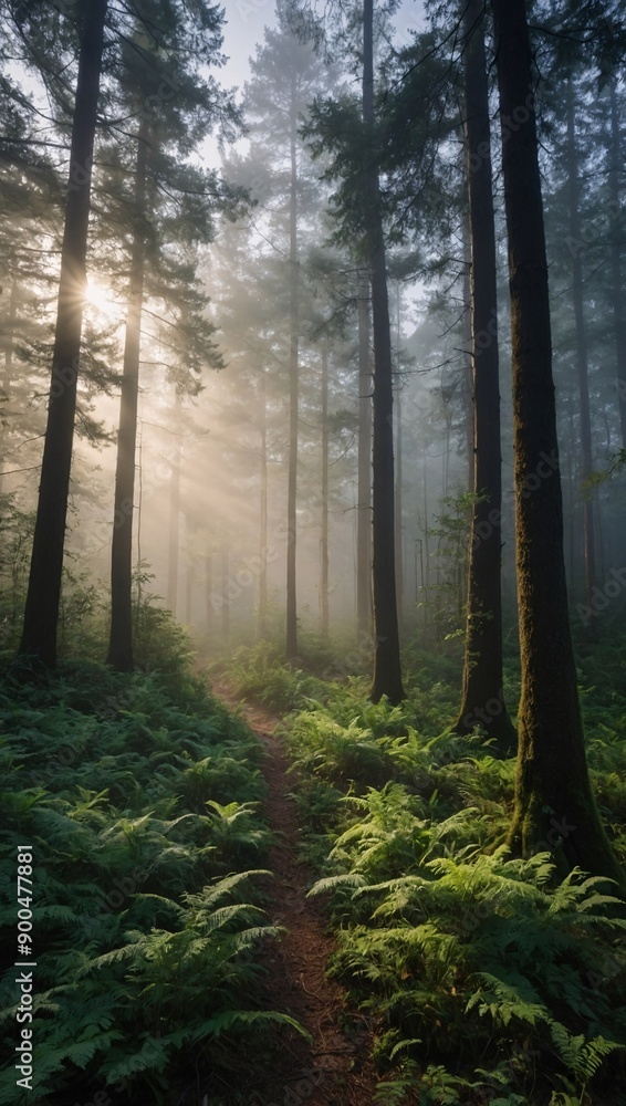 Serene forest at dawn with mist and light, perfect for a tranquil, ethereal wallpaper Serene forest at dawn with mist and light, perfect for a tranquil, ethereal wallpaper