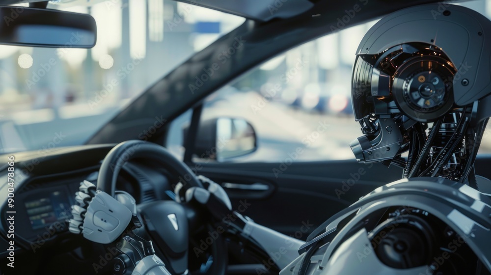 custom made wallpaper toronto digitalHumanoid robot driving a car on the highway