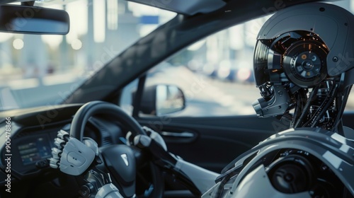 Wallpaper Mural Humanoid robot driving a car on the highway Torontodigital.ca