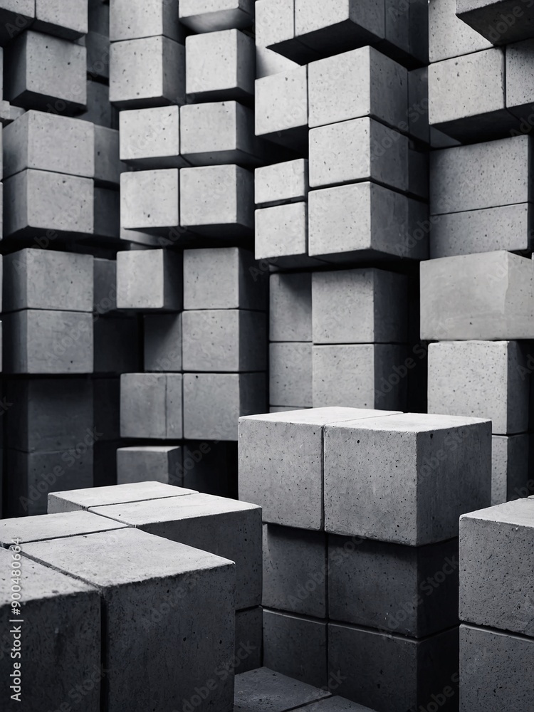 Shifted and rotated grey concrete cube blocks, abstract background wallpaper Shifted and rotated grey concrete cube blocks, abstract background wallpaper