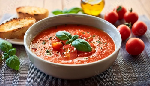 Pappa al pomodoro - Tuscan bread soup prepared with fresh tomatoes, bread, olive oil, garlic and basil, generative AI