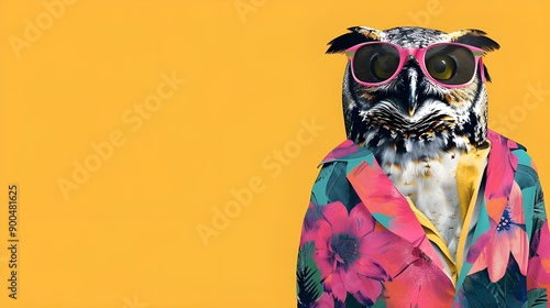 Cool Owl in Sunglasses and Hawaiian Shirt photo