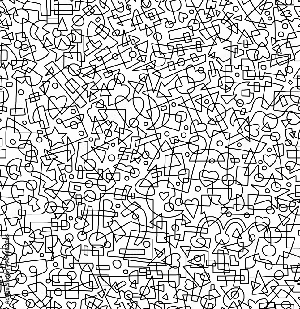 Black and white abstract hand-drawn doodles .Seamless pattern. Black and white abstract hand-drawn doodles .Seamless pattern.