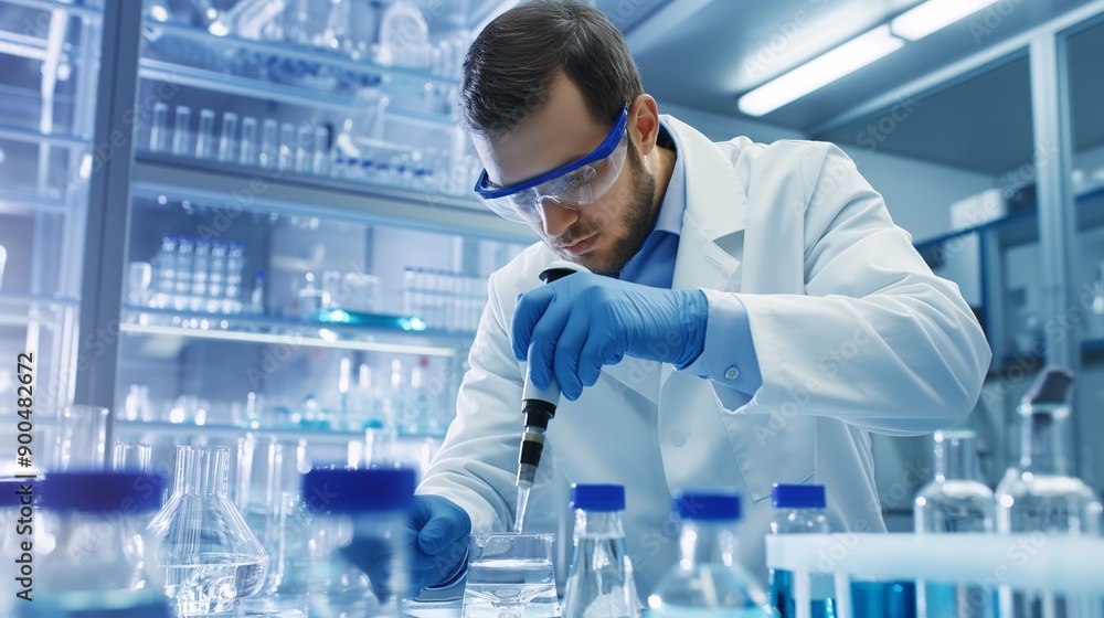 A scientist conducting research in a modern lab. A scientist conducting research in a modern lab.
