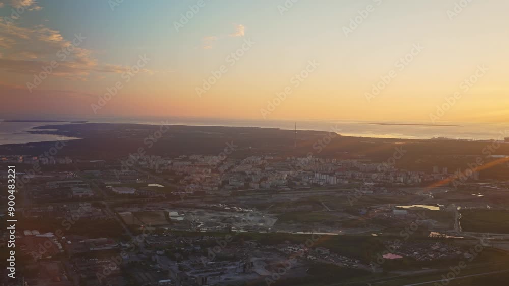 Aerial view of urban area at sunrise. Lasnamae, Tallinn, Estonia. Aerial view of urban area at sunrise. Lasnamae, Tallinn, Estonia.
