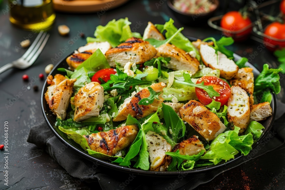 Delicious Caesar Salad! Or a London salad with chicken breast and homemade mayonnaise! Ideal photo for the menu, generative ai Delicious Caesar Salad! Or a London salad with chicken breast and homemade mayonnaise! Ideal photo for the menu, generative ai