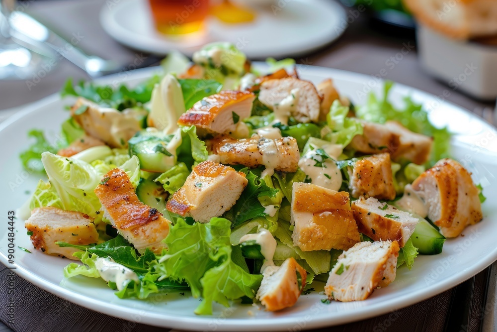 Delicious Caesar Salad! Or a London salad with chicken breast and homemade mayonnaise! Ideal photo for the menu, generative ai Delicious Caesar Salad! Or a London salad with chicken breast and homemade mayonnaise! Ideal photo for the menu, generative ai