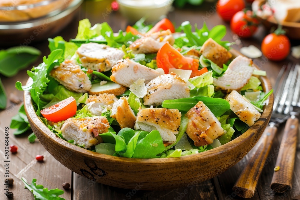 Delicious Caesar Salad! Or a London salad with chicken breast and homemade mayonnaise! Ideal photo for the menu, generative ai Delicious Caesar Salad! Or a London salad with chicken breast and homemade mayonnaise! Ideal photo for the menu, generative ai