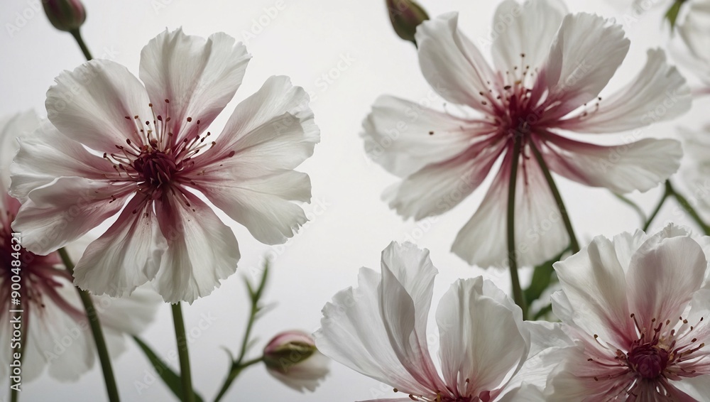 Silky flowers with semi-transparent petals on a white background. Beautiful and artistic floral wallpaper Silky flowers with semi-transparent petals on a white background. Beautiful and artistic floral wallpaper