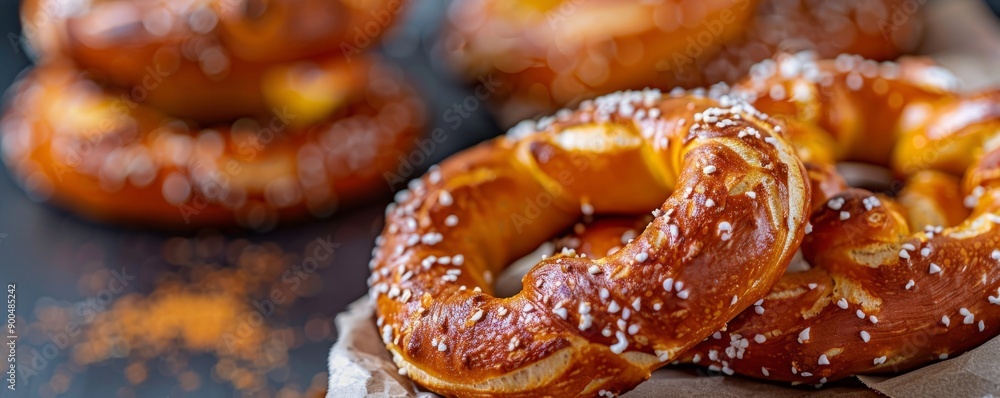 Close-up of a traditional Bavarian pretzel with a golden-brown crust. Close-up of a traditional Bavarian pretzel with a golden-brown crust.