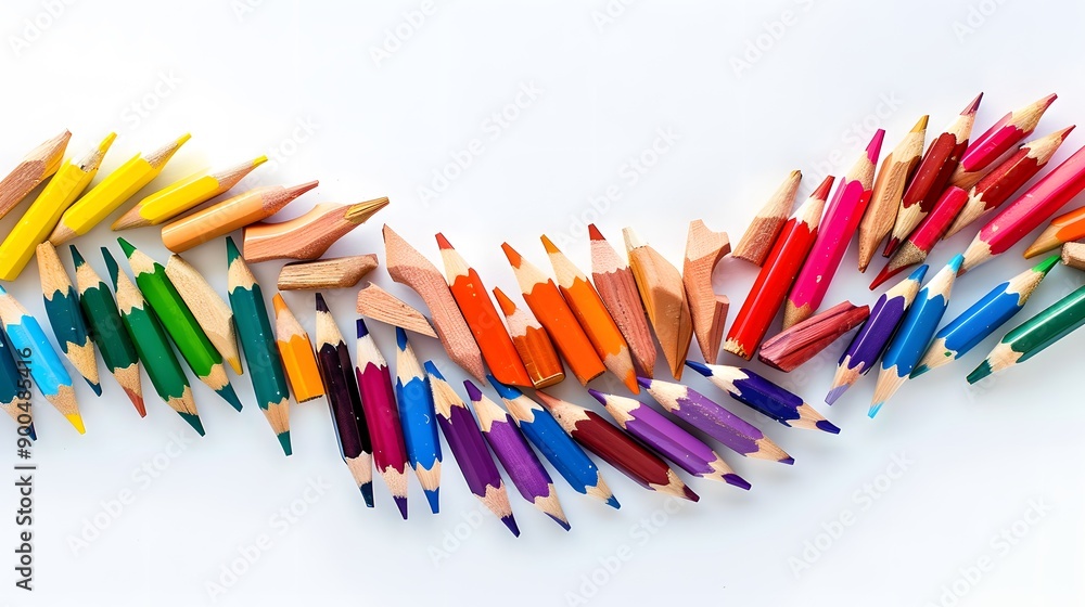 Wave of colorful wooden pencils in a row isolated on white background, panoramic background, back to school web banner concept. Wave of colorful wooden pencils in a row isolated on white background, panoramic background, back to school web banner concept.