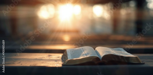 Open Book In Church At Sunset