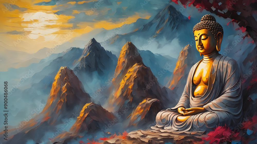 Fototapeta premium Buddha image on the mountain