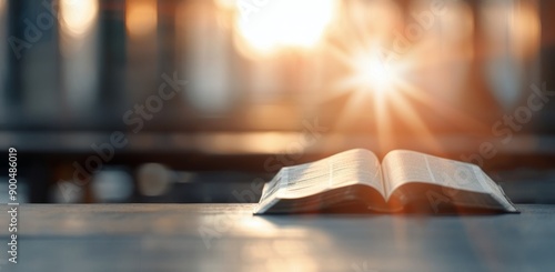 Open Book In Church At Sunset