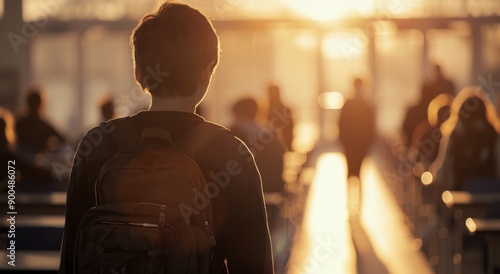 Student Leaving Classroom at Sunset