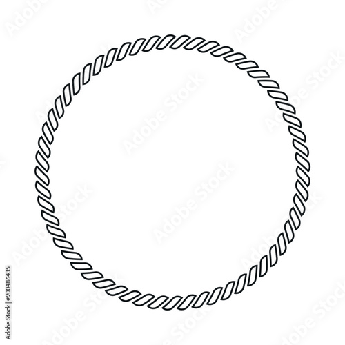 Round twisted rope frame minimalist black textile marine loop line vector illustration