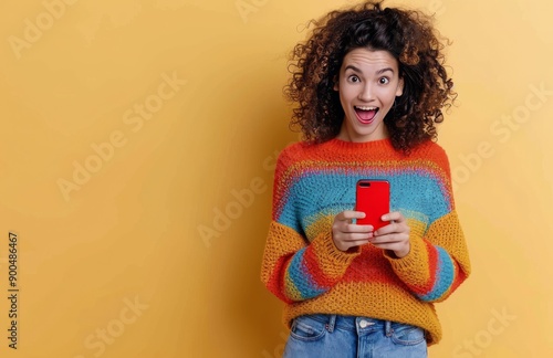 Excited Woman Looking At Phone