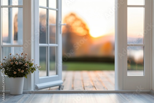 Open French Doors With Sunset View