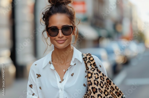 Woman in White Shirt and Sunglasses Walking in City
