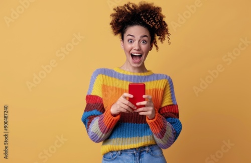 Excited Woman Looking At Phone