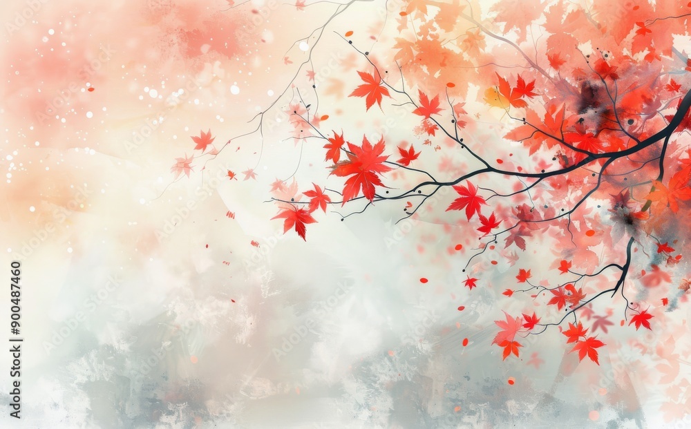 Autumn Branch With Red Leaves Autumn Branch With Red Leaves