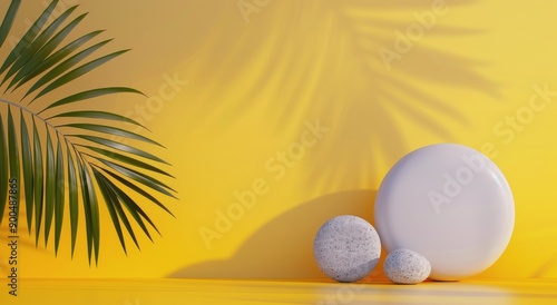 Palm Tree and Lemon on White Table