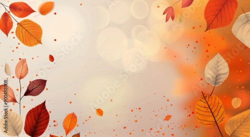 Autumn Leaves Falling on a Peach Background