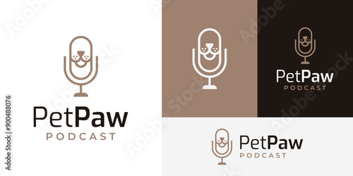 Creative Podcast Pet Paw Dog Face Logo Design Branding Template