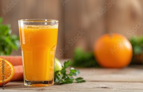 Glass of Orange and Carrot Juice With Mint Garnish