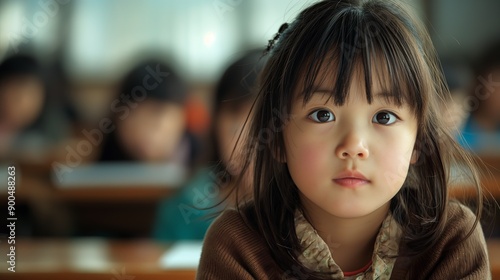 Wallpaper Mural Portrait of little asian girl sitting in classroom. Education concept. Torontodigital.ca