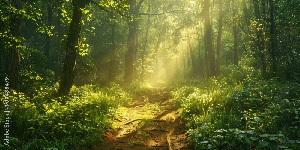 Obraz premium Serene Forest Trail Bathed in Sunlight - Perfect Outdoor Escape for Nature Lovers