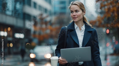 Woman Walking With Coffee in City