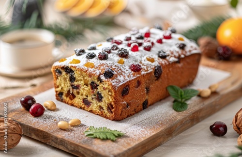 Fruitcake Loaf on Wooden Board
