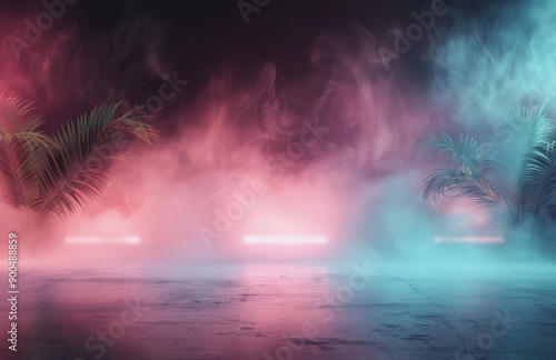 Neon Palm Leaves in Smoke