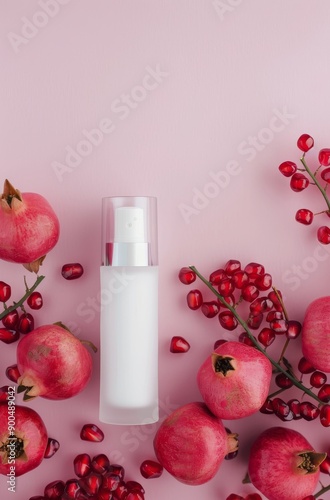 Pomegranate and Flower Beauty Product Still Life