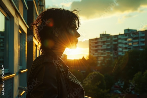 A woman looks out of a window, taking in the warmth and light of the sun © Ева Поликарпова