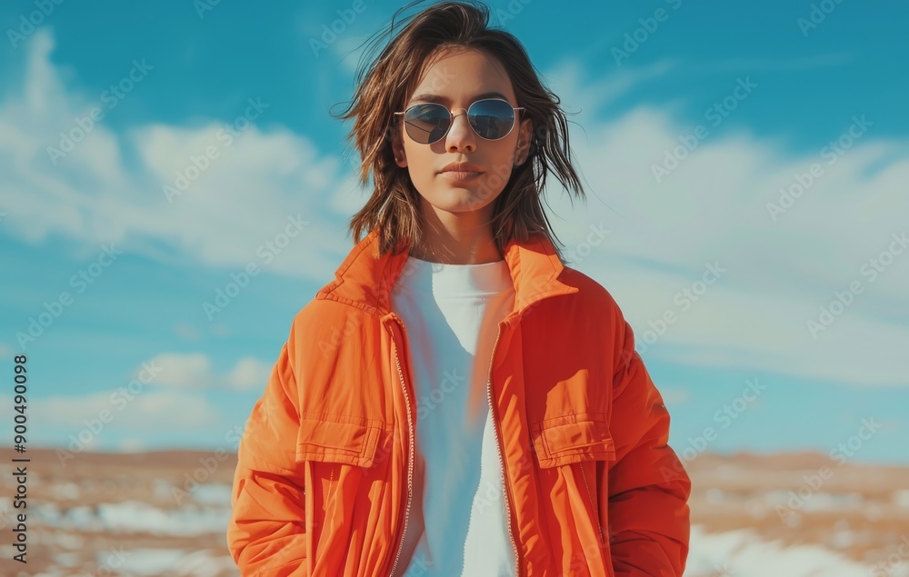 Woman Wearing Orange Jacket in Winter Woman Wearing Orange Jacket in Winter