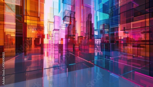 Abstract Cityscape with Colorful Glass Buildings