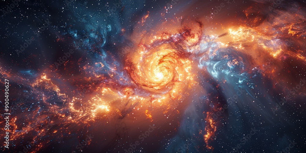 Fototapeta premium Cosmic Firestorm: Swirling Galaxies in the Depths of Space