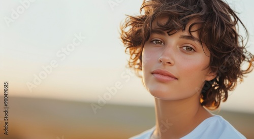 Woman With Curly Hair Looking at Camera