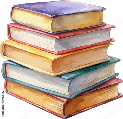 watercolor stack of Books, back to school object, isolated on white background.