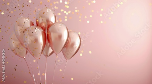 Pink And White Balloons With Gold Confetti